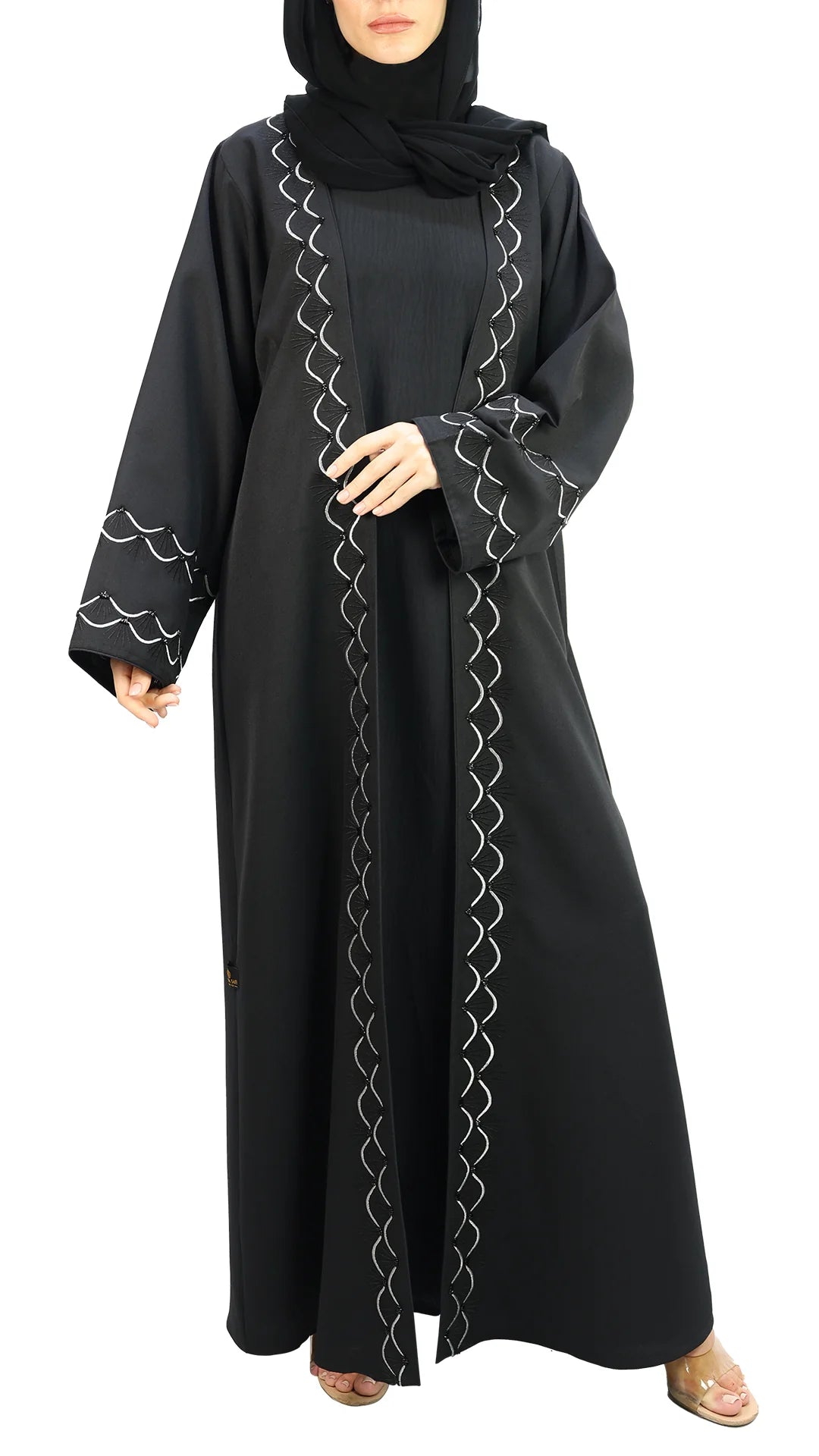 Elegant Embroidered Open Abaya With Beads Abaya